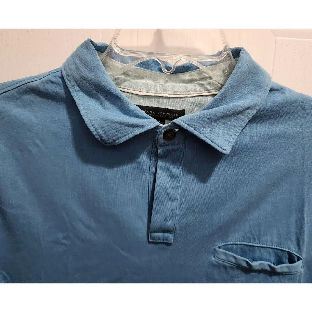 Banana Republic Short Sleeve Polo Shirt Men's‎ Size Medium 100% Pima Cotton Blue